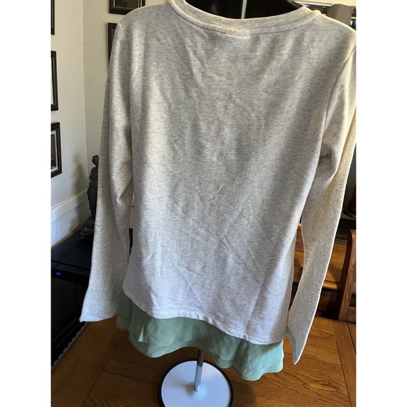 LOGO Lounge Lori Goldstein Women's Top Sz XS Green Watercolor Bedazzled Layered - Picture 5 of 10